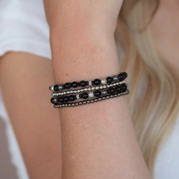 Paparazzi Jewelry Accessories - Stacked Style Maker - Black Bracelet - Vintage - Picture 1 of 4